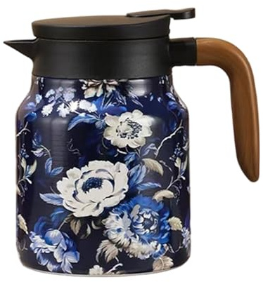 Tea Pot with Infusers, Leakproof & Insulated Design, 1L, Stainless Steel Thermal Coffee Carafe, Tea Kettle with Strainer, Vintage Floral Design, for Home Office Kitchen