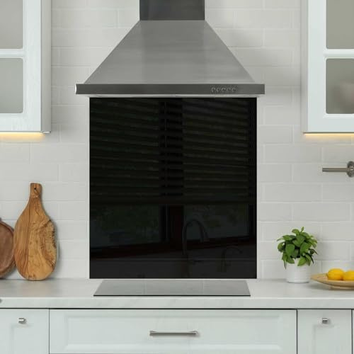 Premium 90 x 65cm Black Glass 6mm Glass Toughened Kitchen Splashback