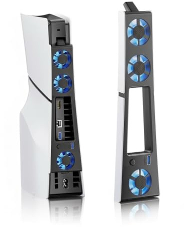 Cooling Fan for PS5 Slim Console with LED Light and 3.0 USB Ports | PS5 Slim Cooling Fan Console Rear-Mounted Quiet Cooling System for PS5 Slim Disc/Digital Edition, Not Suit PS5/PS5 Pro