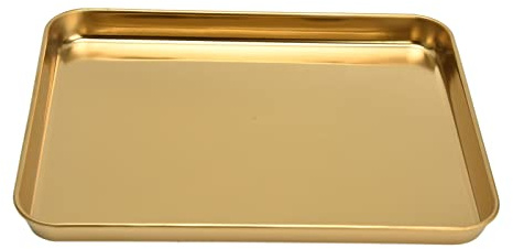 Shenprymic Vassoio rettangolare in acciaio inox, piastra a fondo piatto per casa e ristorante, vassoio da portata in acciaio inox 304 con bordi lisci, finitura dorata per snack, dessert e ali