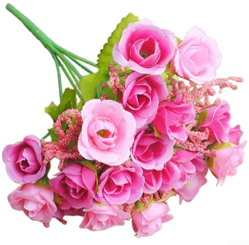 Künstliche Rosen, kleine Rosenknospen, 22 cm, Seide, 7 Zweige für Heimdekoration, Hochzeit, Party, Tischrose, Rosa (Rose Pink)