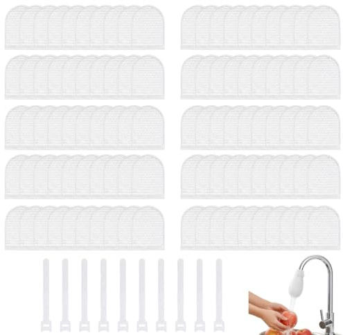 100 Pcs Faucet Filter Cotton Bag, Tap Filter for Kitchen Sink with Universal Fit, Multi-Purpose Water Filtration for Household Use, Traps Rust Silt Impurities with 10 Securing Strap