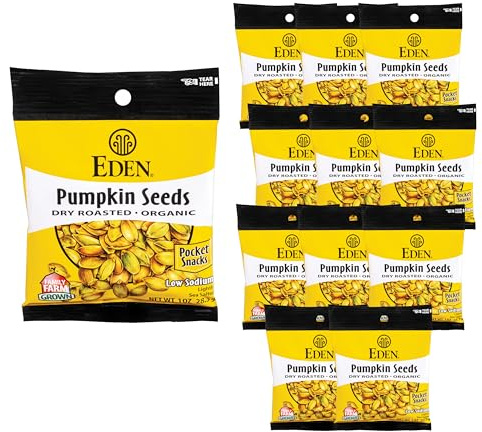 Eden Organic Pumpkin Seeds, Pocket Snacks, Dry Roasted, Lightly Salted, Hulled, Pepitas, 1 oz (24-Pack Case)