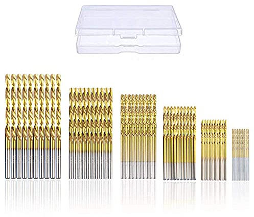 Drill Bit Set, Vidillo 60pcs Titanium Twist Drill Accessories Tool Set 1/1.5/2/2.5/3/3.5 mm HSS Metal Drill Bits Kit for Workshop Wood Plastic and Aluminum (Gold)