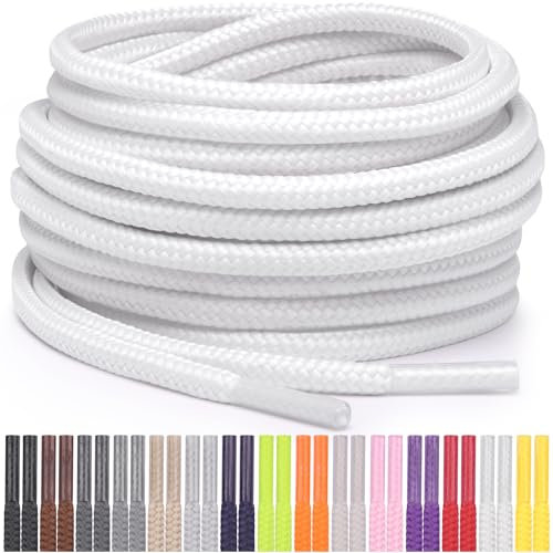 Miscly Cordones Redondos para Zapatos, Zapatillas y Botas - Disponibles en Múltiples Longitudes y Colores (Blanco, 114 cm)