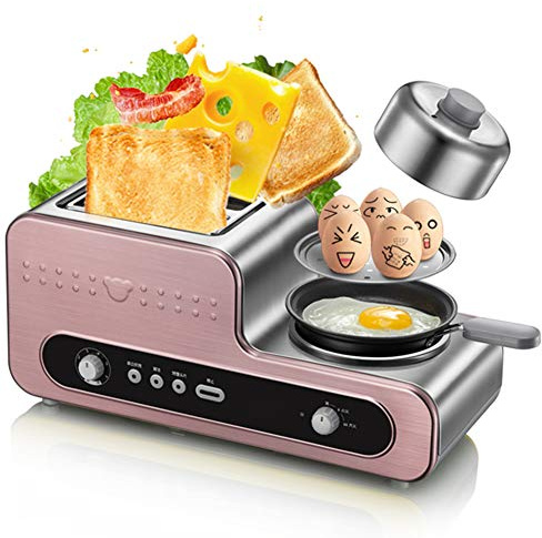 1280W Grille-Pain Électrique Intelligent Pain Mijoteuse En Acier Inoxydable Avec Pain Anti-Adhérent Vapeur/Poêle À Frire Chauffage/Friture/Cuisson À La Vapeur,Pink,480 * 195 * 180Mm