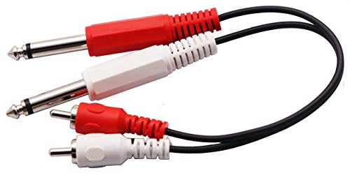 zdyCGTime cavo audio doppio da 6,35 mm a 2 RCA, doppio cavo TS maschio da 6,35 mm a 2 (Dual) RCA maschio, adattatore convertitore audio, per amplificatori mixer, mixer, ecc.(25 cm)