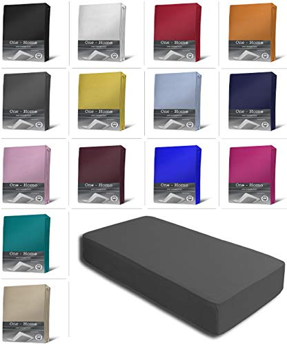 one-home Jersey Spannbettlaken Spannbetttuch Bettlaken weich 100% Baumwolle Rundumgummi, Farbe:Anthrazit, Maße:140-160 x 200 cm