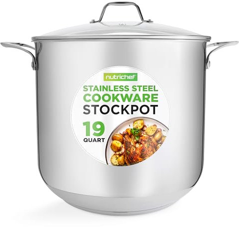 NutriChef Pentola in Acciaio Inox da 18 Litri, Grado Alimentare 18/8, Pesante, Adatta per Induzione, Ideale per Stufati, Cottura Lenta e Zuppe, con Coperchio Trasparente e Lavabile in Lavastoviglie