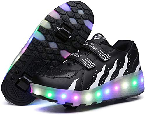 XPF Unisex LED Rollschuhschuhe Mit Doppelrädern Inline Retractable Technical Skateboarding Schuh Outdoor Sport Cross Trainer Vibration Flashing Sneaker Für Geburtstag Halloween Weihnachten,Black-38