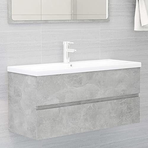 Tidyard Armoire d'évier,Meuble Lave Main WC,Meuble Vasque WC,Petit Meuble Salle de Bain,Meuble Vasque WC,Ensemble de Meubles de Salle de Bain, Gris béton 100 x 38,5 x 45 cm (l x P x H) Aggloméré