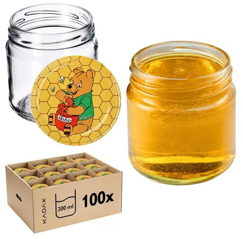 KADAX Set de 100 tarros de 200 ml con tapa de rosca Ø 66 mm, tarros de postre de paredes gruesas, herméticos, aptos para lavavajillas, ideales para mermeladas y conservas