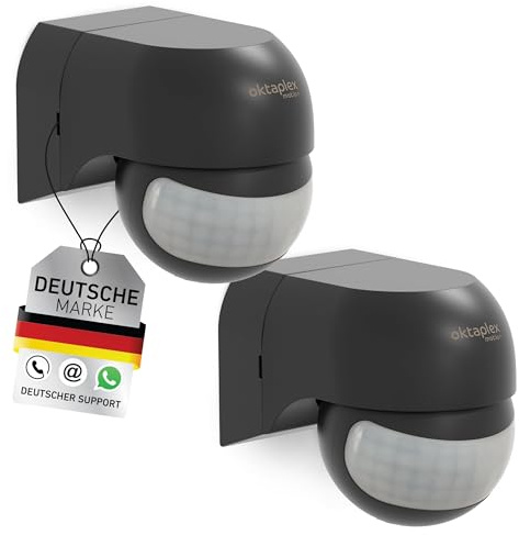 Oktaplex 2er Set Ana Bewegungsmelder Aussen schwenkbar anthrazit | 180° 12m Aufputz PIR-Sensor IP44 Bewegungssensor 230V