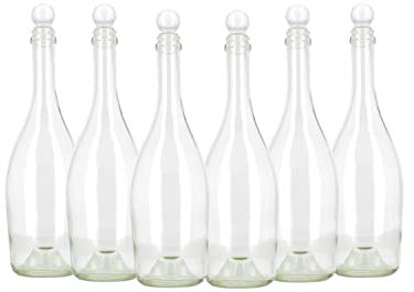 Swan Set 6 Bottiglie in Vetro Trasparente 750 ml per acqua a collo lungo con tappo a pressione a forma di perla