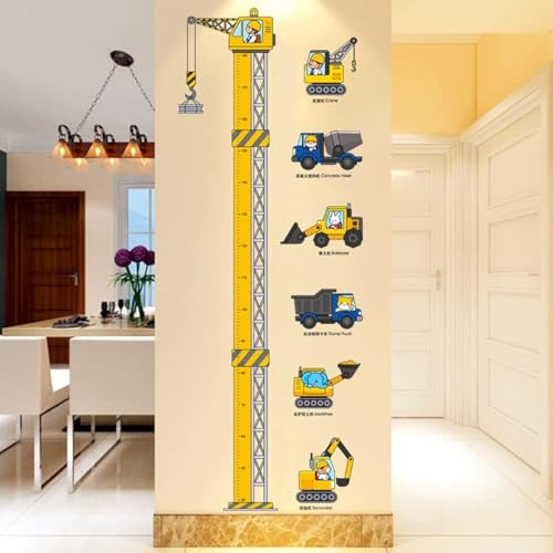 COVPAW® XXL Wandtattoo Wandaufkleber Messlatte Kinderzimmer Ingenieurwesen Kinder Höhe Wandsticker Maßband LKW Baustelle Wall Sticker Kind Geschenk Junge Mädchen Baby Babyzimmer (Engineering)
