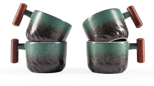 CLASGLAZ 170ml Ceramic Latte Cups Cappuccino Cups Espresso Cups Set of 4 (Green)