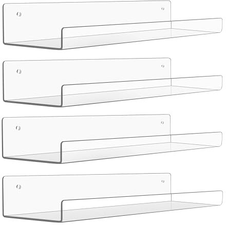 Winter Shore Mensole da Muro 380 mm in Acrilico Trasparente [Confezione da 4] - Mensole Moderne per Libri, Decorazioni, Piante, Giocattoli - Mensole per Soggiorno, Bagno, Cucina, Ufficio