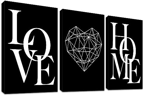 3 Panels Black White Canvas Wall Art Love Home Motivational Quotes Painting on Canvas Print Picture for Living Room Hallway Stairs Bedroom Bathroom Wall Decor Ready To Hang 90x40cm(12x16x3pcs)