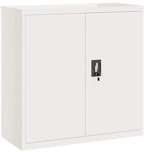 vidaXL Aktenschrank, Büroschrank mit Einlegeboden, Abschließbar Metallschrank Schrank mit Türen, Aufbewahrungsschrank Büromöbel, Weiß Stahl