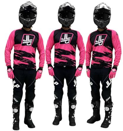 JLP RACING Tenue Enfant Pantalon Maillot Gants Moto Cross Quad Enduro VTT BMX MTB Enfant Snatch Rose Fluo M