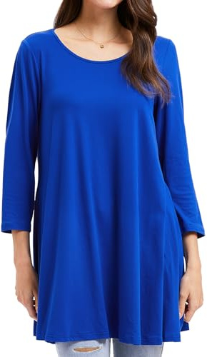 Enmain Damtunika, skjorta, långärmad/kortärmad blus, tunika, blommor, lång skjorta, ledig, elegant 3/4 ärmar rund hals, långärmad blus, tunika, toppar för kvinnor S–3XL, L