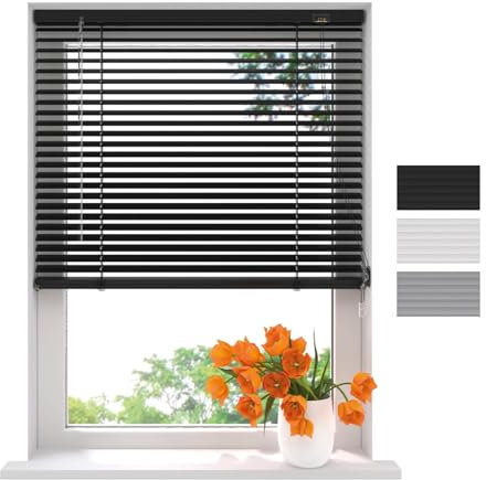 Radeco® Aluminium Jalousie 60 x 175 cm schwarz 25mm lamellen, Größen von 40 bis 220 Breite, Fenster jalousien innen, lamellenrollo, Jalousie Aluminium, Jalousie 60 cm breit