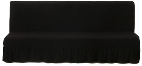 DOTBUY-SHOP Sofa Überzug Ohne Armlehnen mit Rock, Solide Farbe Gerüschtem Sofabezug ohne Armlehne 1/2/3 Sitzer Futon Sofa Bezug Stretch Schlafsofa Überzug Anti Rutsch (Schwarz,190~220cm)