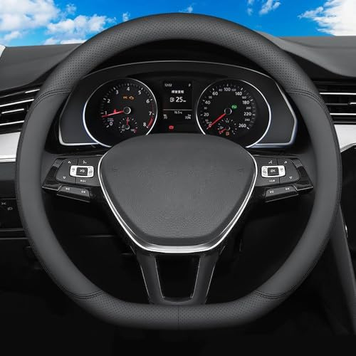 Funda Volante Coche para VW T-ROC 1 (I) A1 I 2017-2024,Cubierta de Volante de Cuero de Microfibra 37-38cm/15'' Antideslizante Suave Adecuado para Todas Las Estaciones,Black-2-D Type