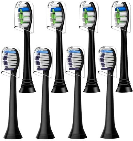 8 Stück Zahnbürstenköpf Kompatibel mit Philips Sonicare elektrische Zahnbürste, 4 Stück Precision Clean und 4 Stück Whitening Clean Bürstenköpfe, Schwarz.