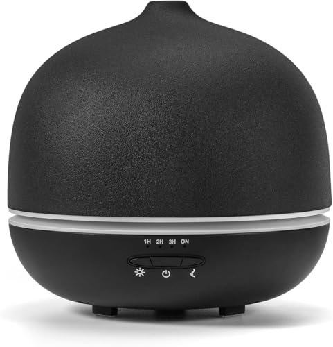 JESMAY Keramik Aroma Diffuser-Diffusor für Ätherische Öle 500 ml,Schwarz Luftbefeuchter，7-Farbiger Umgebungslichtstreifen, mit Timer, wasserfreie automatische Abschaltung