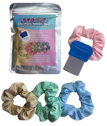 Mh Mediterraneanhabitat Elastici Repellenti Pidocchi con Pettine in Busta Zip - Set di 4 Elastici Naturali con Oli Essenziali di Lavanda,Citronela e Geranio - Prevenzione, Non Elimina i Pidocchi