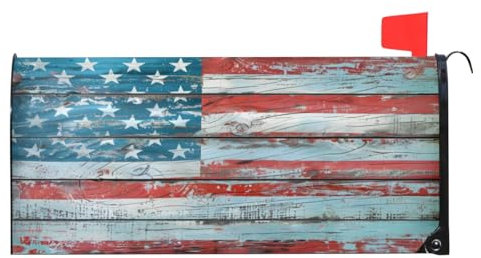 Mintoprints Copertura per cassetta postale retrò con bandiera americana, strisce magnetiche in legno, copertura per cassetta delle lettere, decorazione per giardino, cortile, dimensioni standard, 45,7