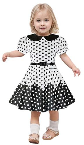 Generisch Kleider für Mädchen Sommer Stilvolle Schöne Kinderkleid mit Punkten für Mädchen, Farbblock-Prinzessinnenkleid mit Gürtel Mädchen Kleider Hochzeit Einschulung Festlich (White, 11-12 Years)
