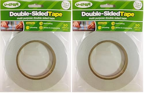 U-Craft Double Sided Clear Adhesive Tape 3mm x 50 metres (Pack of 2)