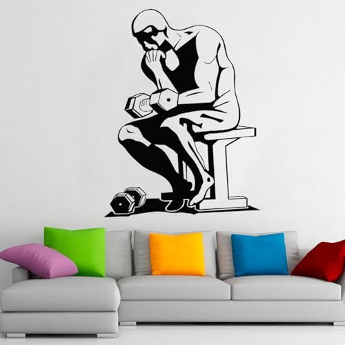 YIBUHANG Vinyl-Fitness-Club-Wandaufkleber, Fitnessstudio, Übung, Langhantel, Workout, Muskeltraining, Fensteraufkleber, Wandkunst