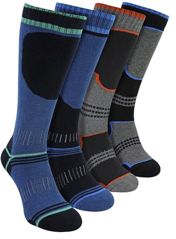 Sock Snob - Calcetines térmicos de esquí para niños, 4 pares de calcetines altos para botas de nieve, colores variados, 11-14 años