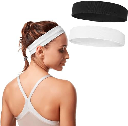 Stirnbänder, schweißabsorbierend, Yoga-Baumwoll-Stirnbänder, elastisch, wiederverwendbar, einfarbig, für Sport, Make-up, Workouts und Yoga, Pilates, 2 Stück