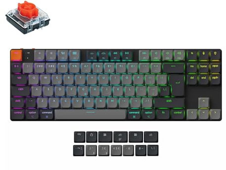 Keychron K1 QMK Ultra-Slim Wireless Bluetooth/Wired Mechanical Keyboard, TKL Layout, RGB LED Backlight, Hot-swappable Low-Profile Mechanical Red Switch for Mac/Win/Linux(Version 6) - UK Layout