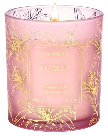 M&SENSE Bougie Parfumée Fleur – Bougies d'Intérieur en Cire Vegan 230g, Arôme Estival Rafraîchissant pour Cuisine/Bureau, Idée Cadeau Anniversaire Femme