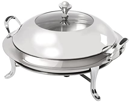 Chafing Dish, contenitore termico rotondo da 3 litri, in acciaio inox con coperchio, contenitore per carburante, contenitore per il riscaldamento di Chafing Dishes Bain Marie Rechaud (argento)