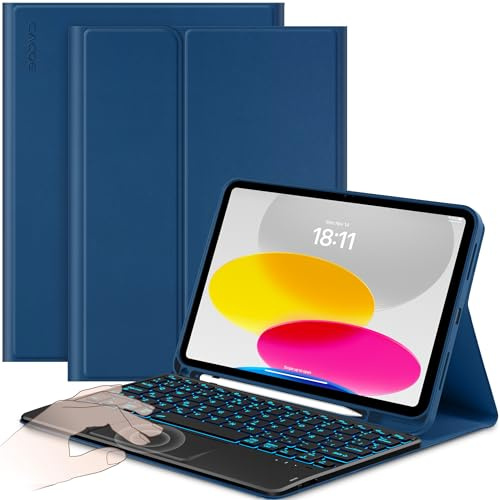 CACOE Funda Teclado para iPad Air 11 Pulgadas 2025/2024 (M3/M2) con Touchpad, Iluminación de 7 Colores, [Español] Teclado para iPad Air (7/6/5/4) Gen Magnético Desmontable, Azul Océano