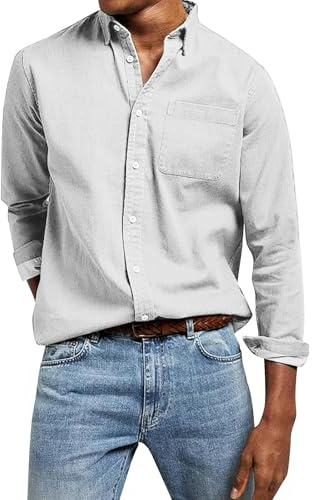 Camicia Uomo No Stiro Camicie Nera con Bottoni Elasticizzata Traspirante Camicia Bianca Manica Lunga Classica Taglie Forti Bluse Elegante Cotone Casual Camicie da Lavoro Ufficio Moda Primavera 2025
