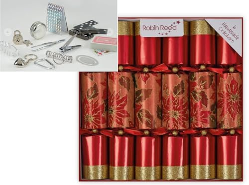 Crackers Ltd Set of 6 Glittery Poinsettia design Red Christmas Crackers by Robin Reed