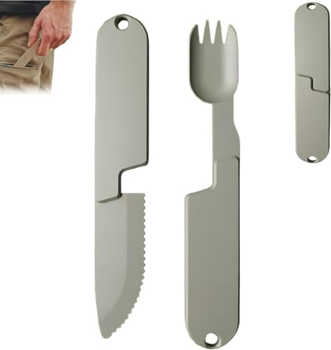 QYJLOFMVE 2-i-1 camping matbestick-set, bärbar, avtagbar, multifunktion magnetisk camping gaffel sked kniv, återanvändbar, kompakt, robust campingbestick