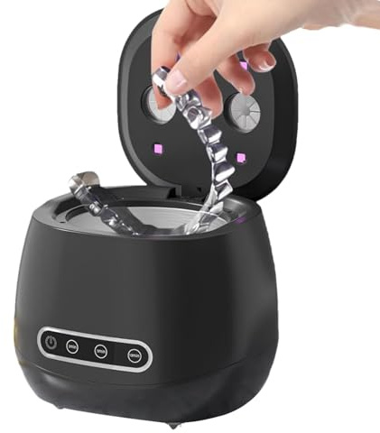 Limpiador de ultrasonido para limpiador de joyas de 52 kHz de dentadura postiza con esterilización UV | Dispositivo de limpieza eléctrica para dentición, aparatos ortopédicos, protección de la y