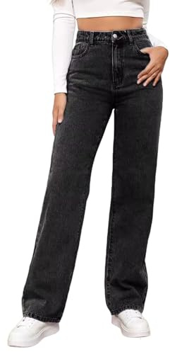 Generisch Straight Leg Jeans Damen Baggy Jeans Damen High Waist Jeanshosen Leichte Sommerjeans Frauen Hosen Elegant Freizeithose Stretch Bequem Jeanshosen