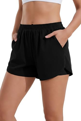 Ekouaer Pantaloncini da Bagno Costume Donna con Boxer Interno Corti Pantaloncini da Surf Costumi da Bagno con Tasche Pantaloncini Sportivi per la Corsa Nero M