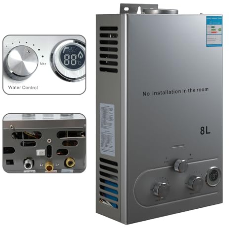 Chauffe-eau au Gaz Propane GPL, Chauffe-eau Instantané Sans Réservoir 16kw avec Kit de Douche, Modes Hiver et Été, Brûleur de Chaudière pour Camping, RV, Maison (6L)