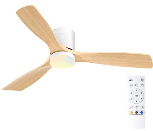 Passky Deckenventilator mit Beleuchtung Fernbedienung 132cm Leise Weiß | 3 Flügeln LED Leiser DC-Motor Timer 3 Farbtemperaturen 6 Geschwindigkeiten Umkehrbar Sommer Winter Wohnzimmer Schlafzimmer