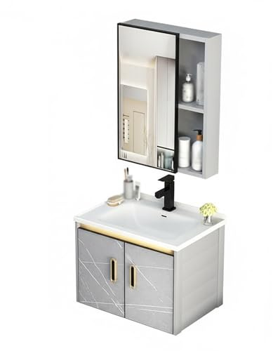 YOWLLXOF Schwebend Eckwaschbecken Set mit Spiegel Schrank,Tiefere Wanne und Großvolumiges Lagerung Vanity,für kleine Toiletten,Badezimmer,Wohnungen(21.6 * 23.6in)